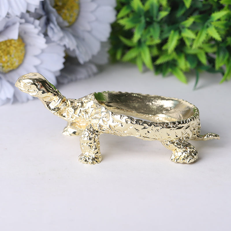 Polished Brass Turtle Design Crystal Decor Holder 2x4 inch