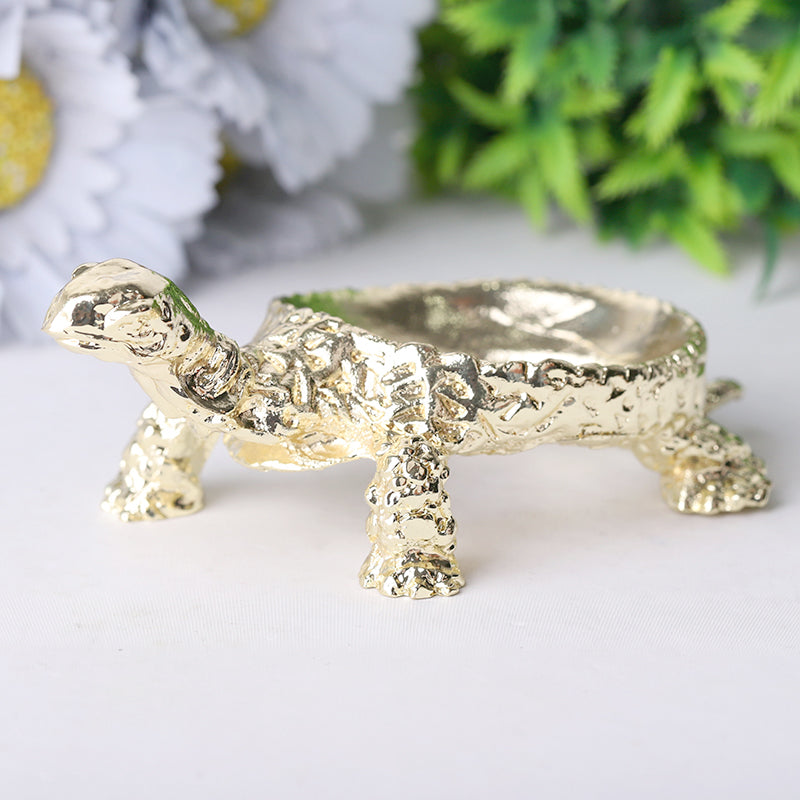 Polished Brass Turtle Design Crystal Decor Holder 2x4 inch