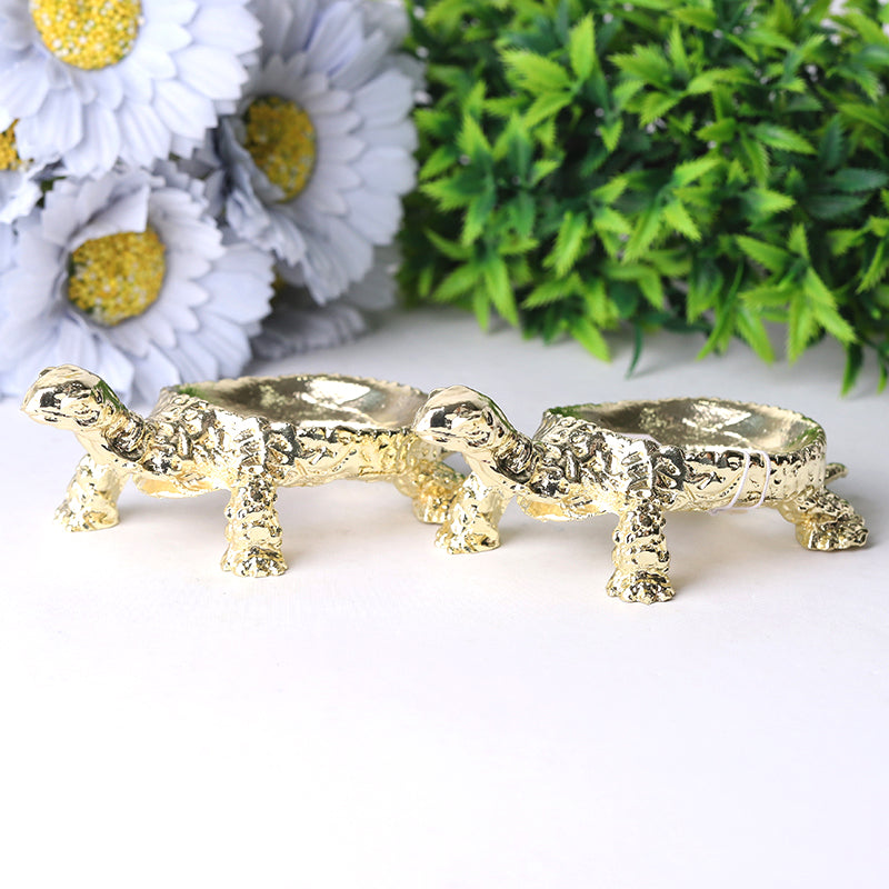 Polished Brass Turtle Design Crystal Decor Holder 2x4 inch