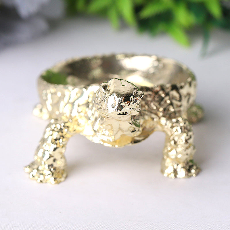 Polished Brass Turtle Design Crystal Decor Holder 2x4 inch