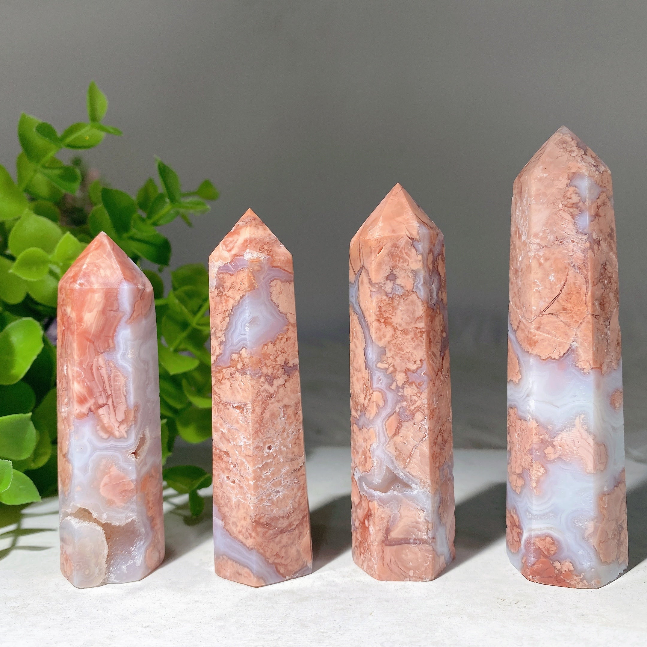 Polished Pink Flower Agate Crystal Points 2.5-4.0 Inch Healing