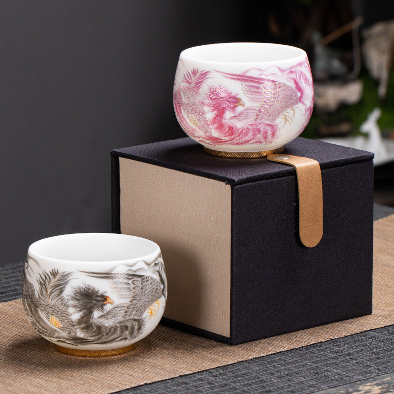 Porcelain Phoenix Ceramic Tea Cup 185ml with Gift Box