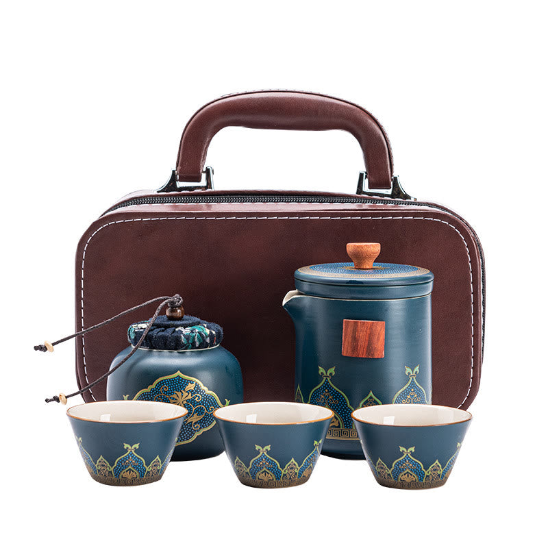 Portable Chinese Gongfu Ceramic Teapot Set with Bag