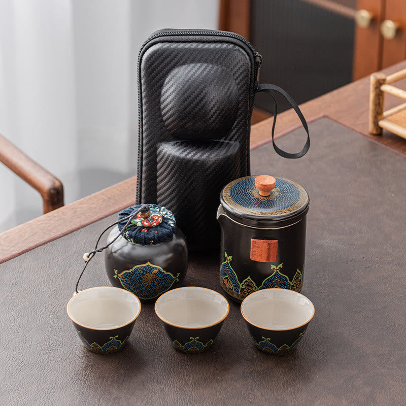 Portable Chinese Gongfu Ceramic Teapot Set with Bag