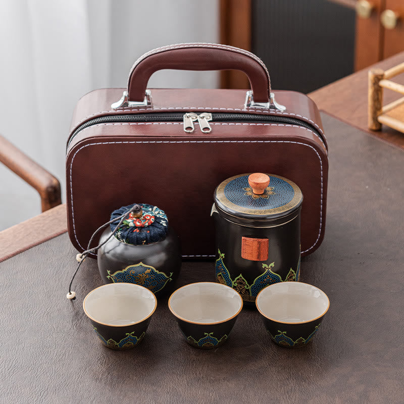 Portable Chinese Gongfu Ceramic Teapot Set with Bag