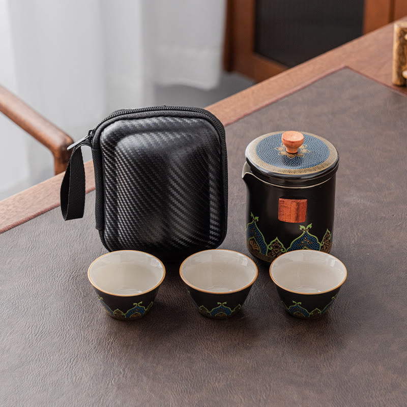 Portable Chinese Gongfu Ceramic Teapot Set with Bag