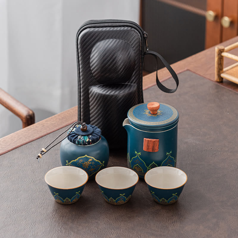 Portable Chinese Gongfu Ceramic Teapot Set with Bag