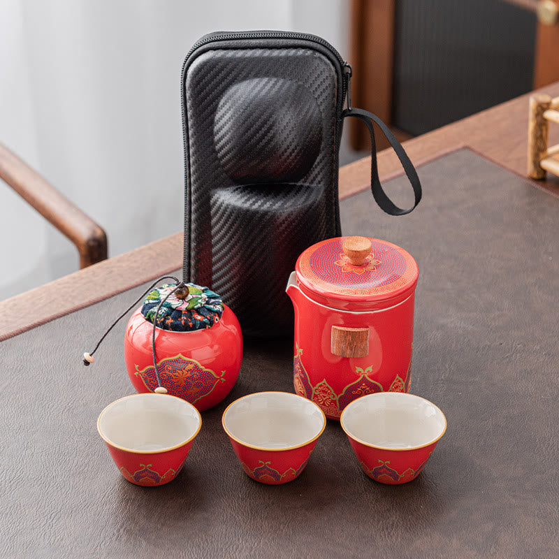 Portable Chinese Gongfu Ceramic Teapot Set with Bag