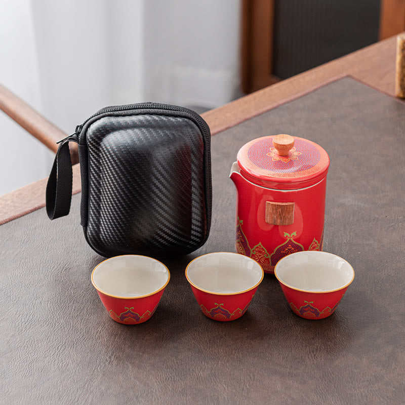 Portable Chinese Gongfu Ceramic Teapot Set with Bag