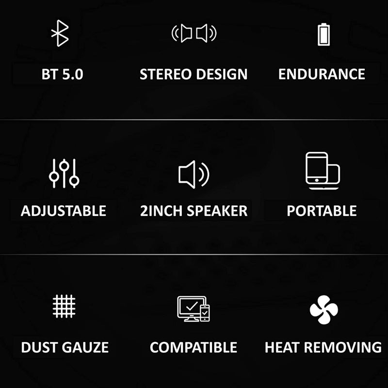 Feature icons showcasing specifications for Portable Speaker Amplifier for Kalimba and more