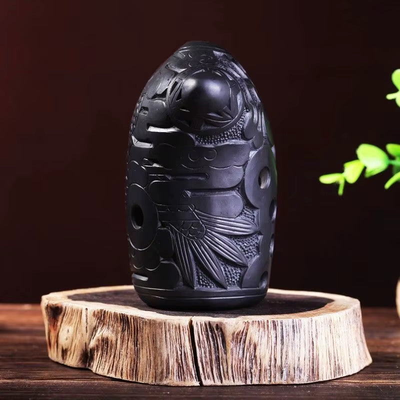 Black ceramic vessel with dragon motifs for Professional 10-Hole Double Cavity Xun Flute