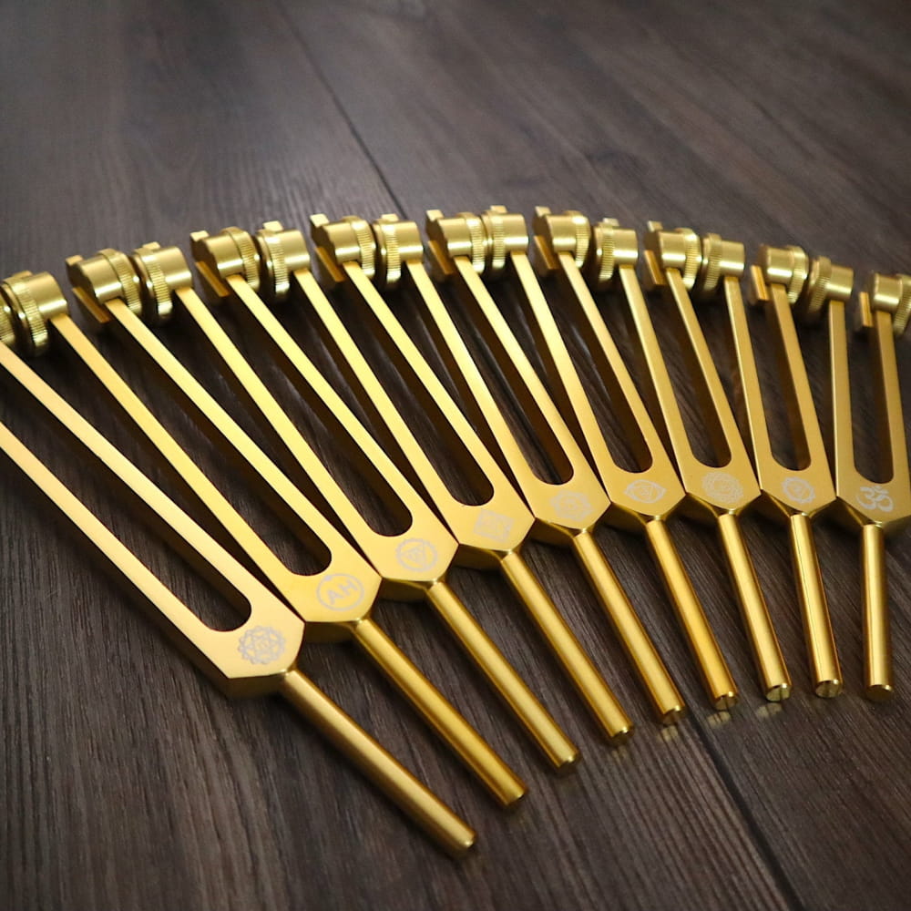 Professionally Tuned 9pc Solfeggio Fork Set - Chakra Engrams - On sale
