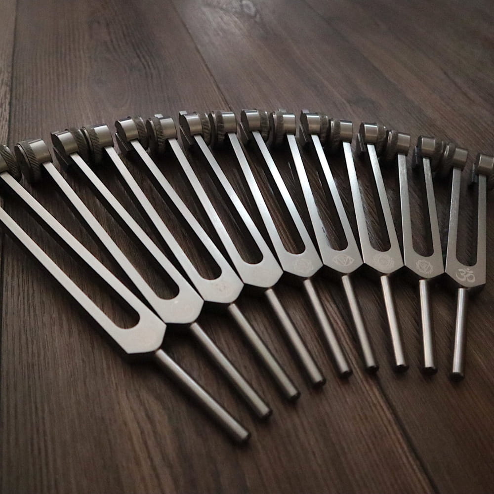 Professionally Tuned 9pc Solfeggio Fork Set - Chakra Engrams - On sale