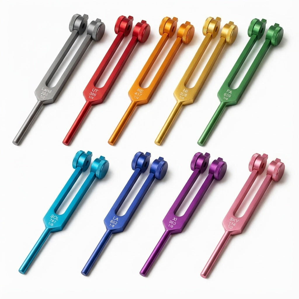 Professionally Tuned Solfeggio Forks 9pc Set - Chakra Engrams