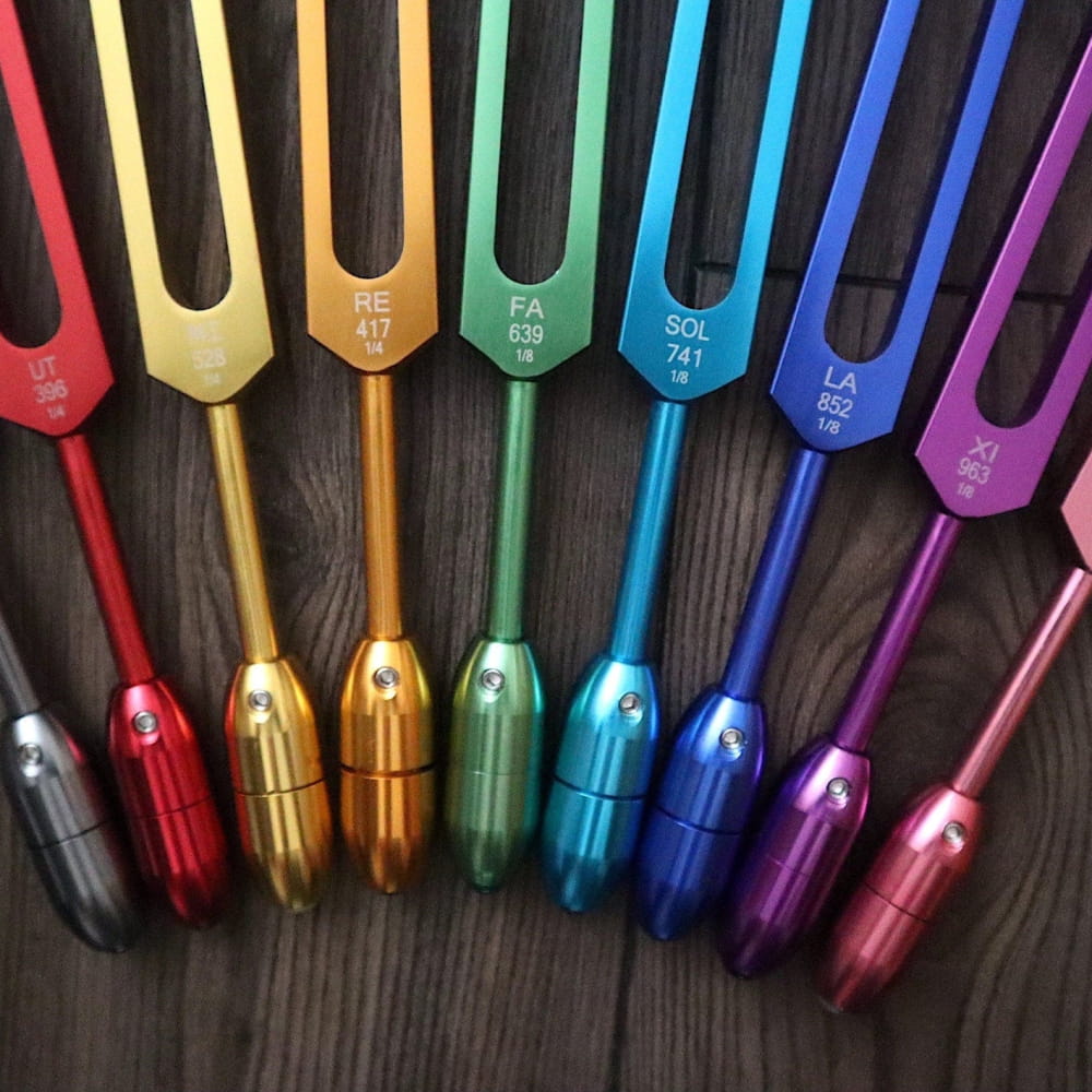 Professionally Tuned Solfeggio Forks 9pc Set - Chakra Engrams - No Activator / + HandleExtensions