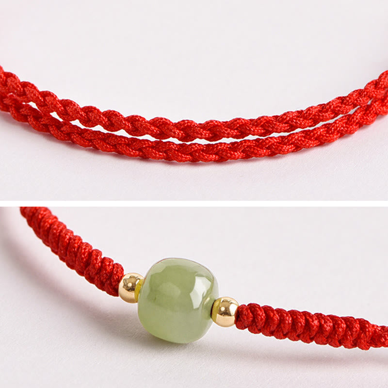 Prosperity Jade Bead Bracelet with Braided Red String