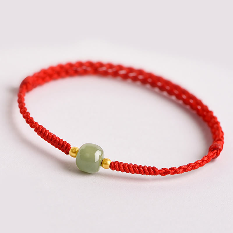 Prosperity Jade Bead Bracelet with Braided Red String