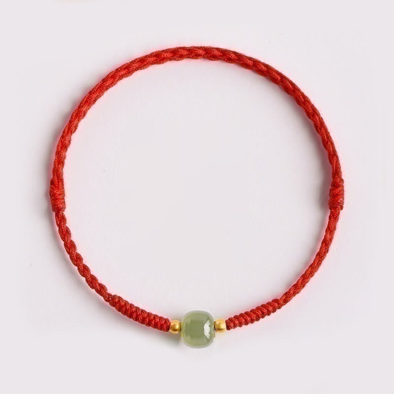 Prosperity Jade Bead Bracelet with Braided Red String