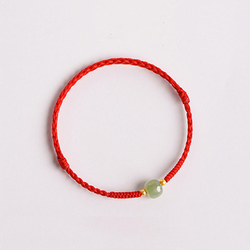 Prosperity Jade Bead Bracelet with Braided Red String