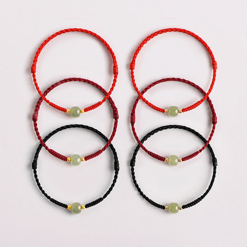 Prosperity Jade Bead Bracelet with Braided Red String