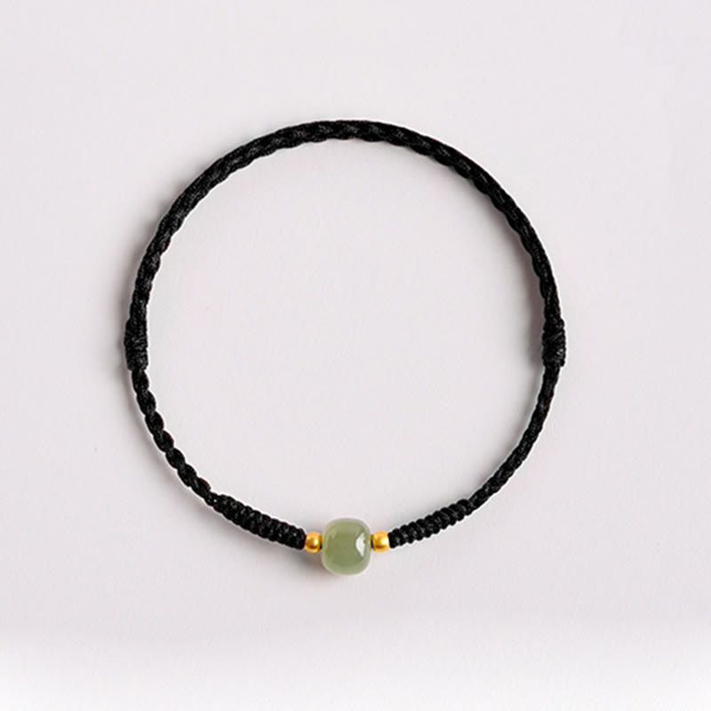 Prosperity Jade Bead Bracelet with Braided Red String