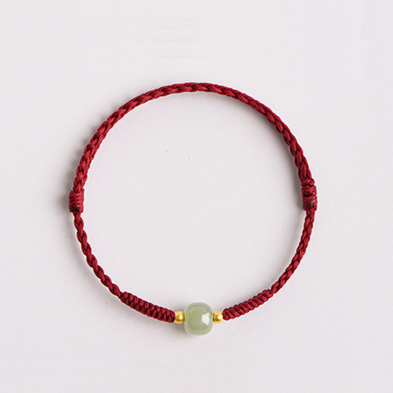 Prosperity Jade Bead Bracelet with Braided Red String
