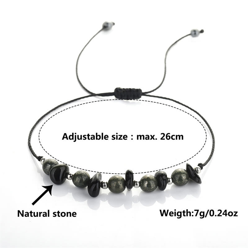 I Am Protected Iron Pyrite & Black Obsidian Bracelet for Protection