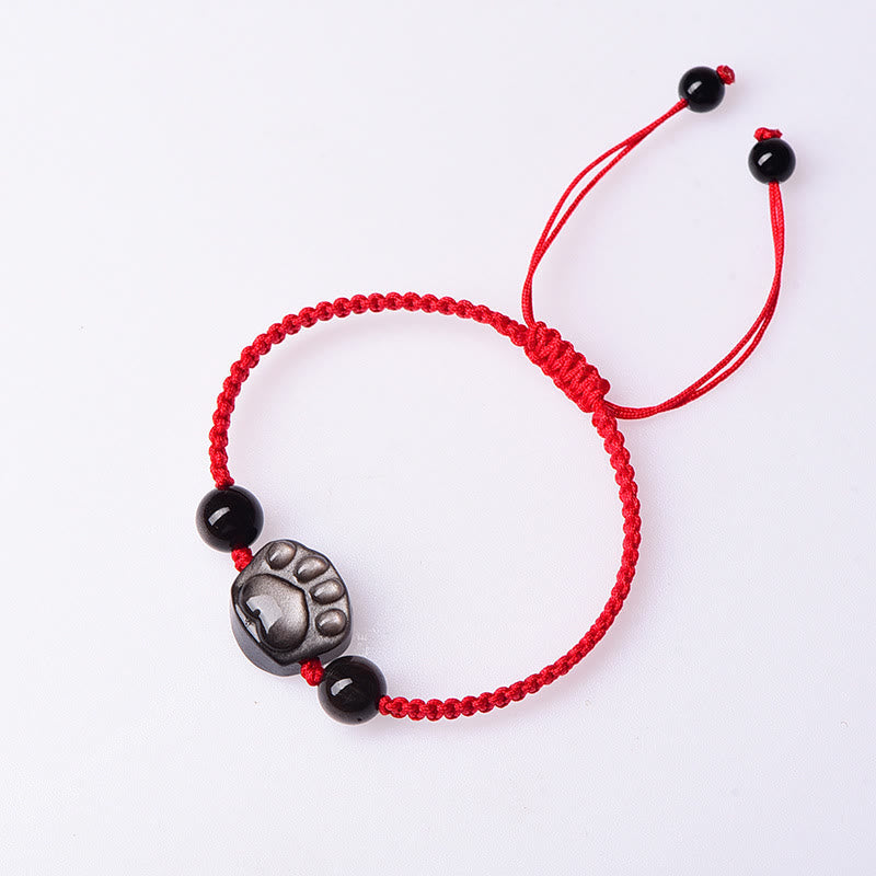 Protection Obsidian Bracelet | Silver & Gold Sheen Cat Paw Rope