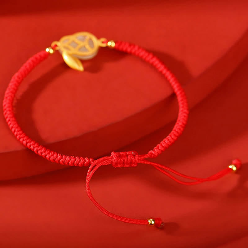 Protection White Jade Bracelet with Red String, Rabbit Charm
