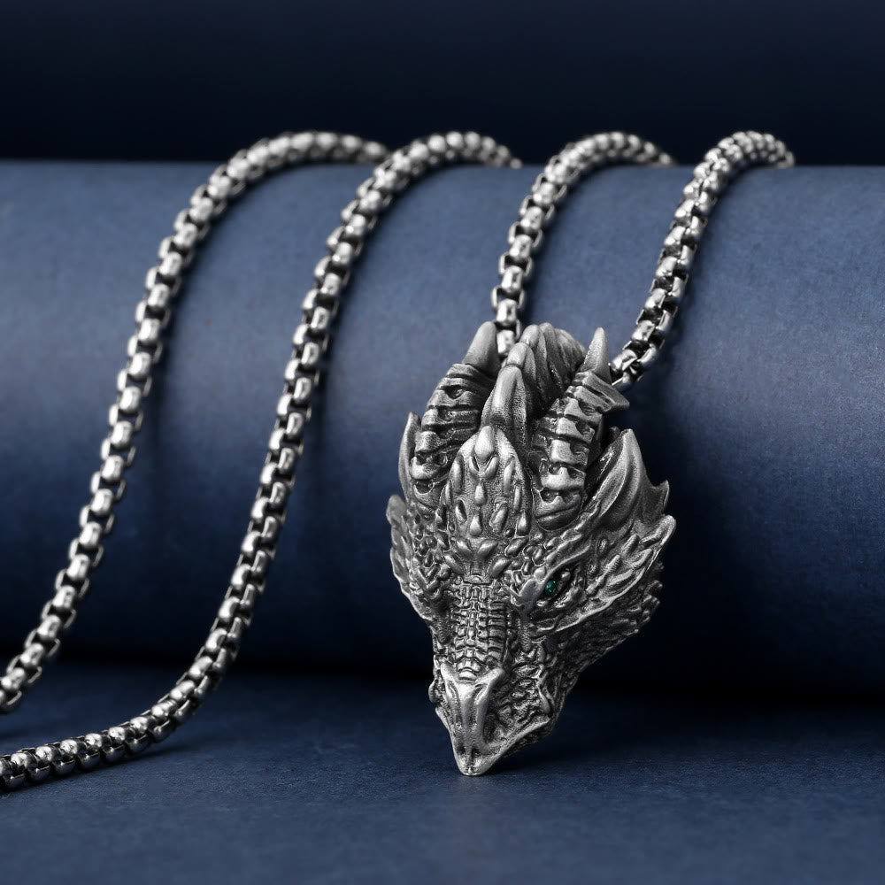 Pure Tin Dragon Head Protection Necklace Pendant