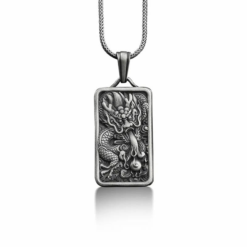 Pure Tin Dragon Success Protection Necklace Pendant