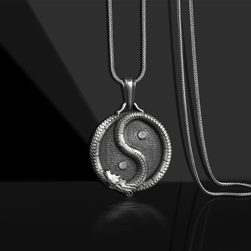 Pure Tin Yin Yang Dragon Necklace Pendant | Luck & Strength