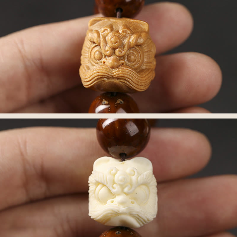 Purple Bodhi Seed Dancing Lion Spiritual Bracelet 15-17cm