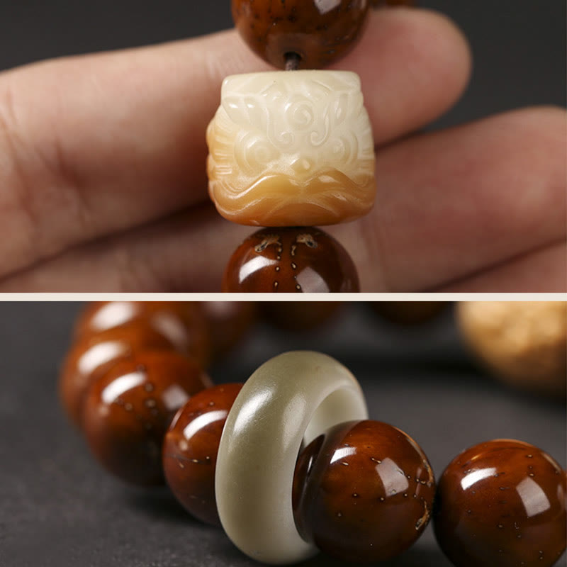 Purple Bodhi Seed Dancing Lion Spiritual Bracelet 15-17cm