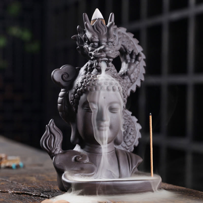Purple Clay Buddha Dragon Incense Burner 10.5cm Meditation