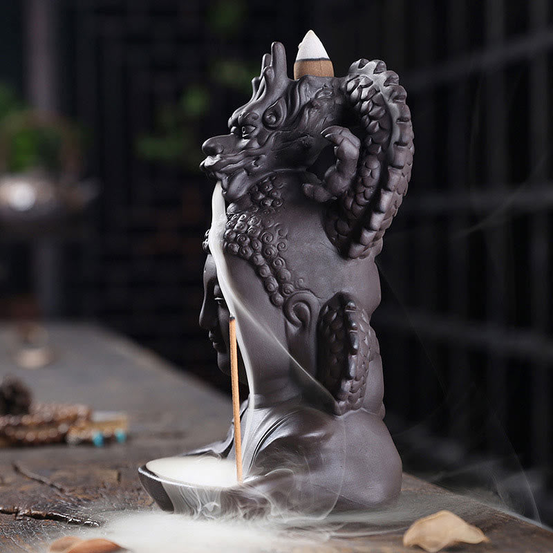 Purple Clay Buddha Dragon Incense Burner 10.5cm Meditation