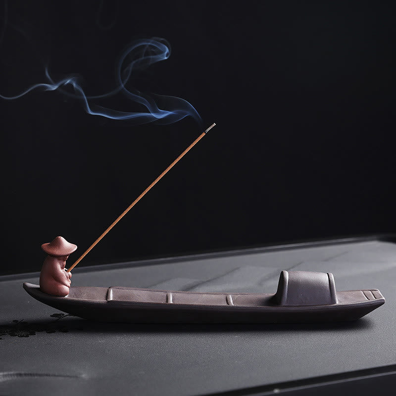 Purple Clay Fisherman Boat Incense Burner for Peace & Healing