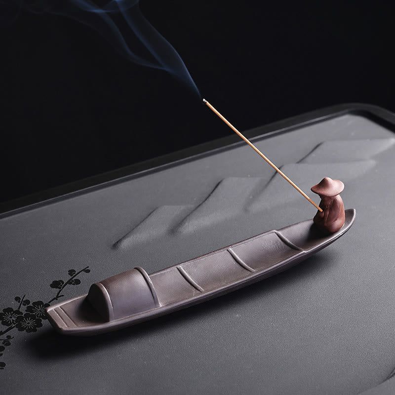 Purple Clay Fisherman Boat Incense Burner for Peace & Healing