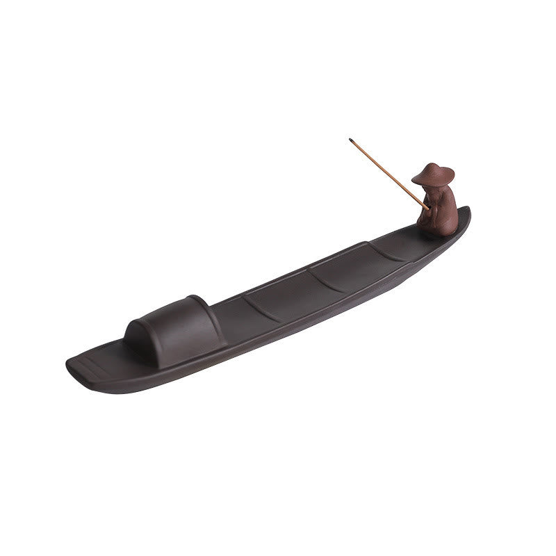 Purple Clay Fisherman Boat Incense Burner for Peace & Healing