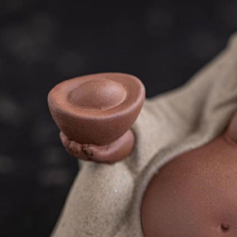 Purple Clay Laughing Buddha Statue 13.5cm for Wealth & Joy