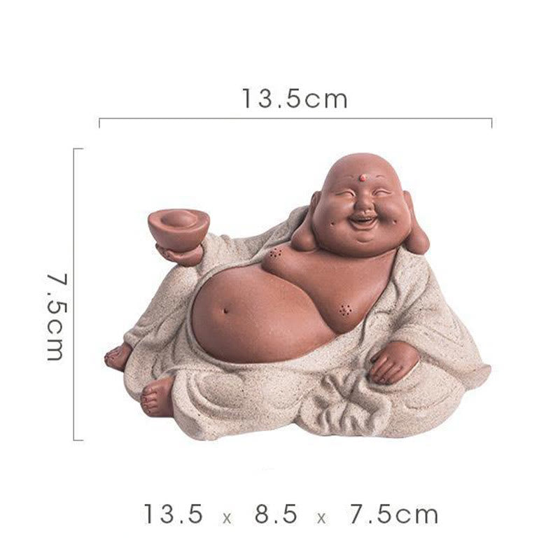 Purple Clay Laughing Buddha Statue 13.5cm for Wealth & Joy