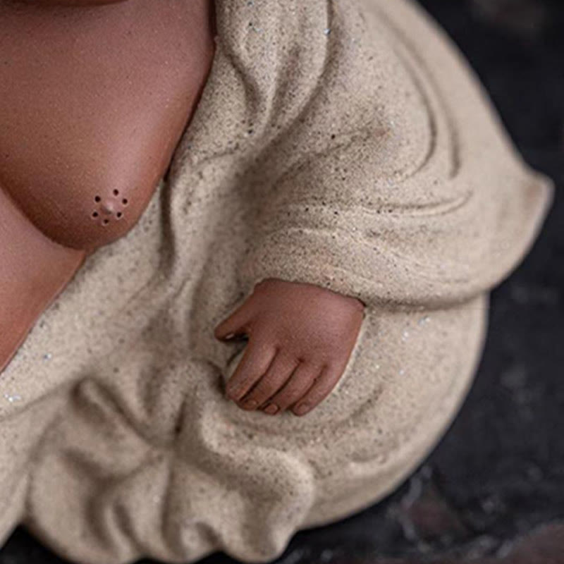 Purple Clay Laughing Buddha Statue 13.5cm for Wealth & Joy