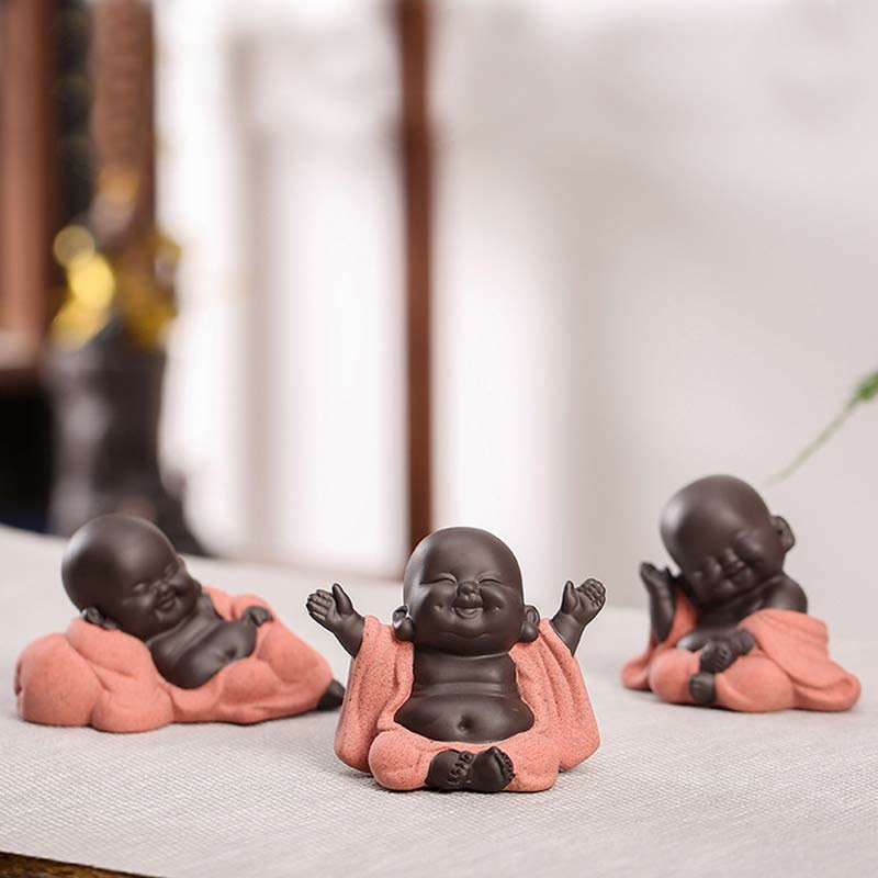 Purple Clay Laughing Buddha Statue | Luck & Wealth Decor