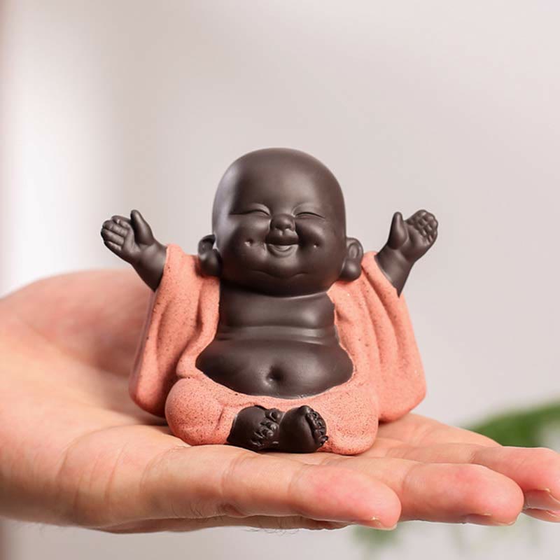 Purple Clay Laughing Buddha Statue | Luck & Wealth Decor
