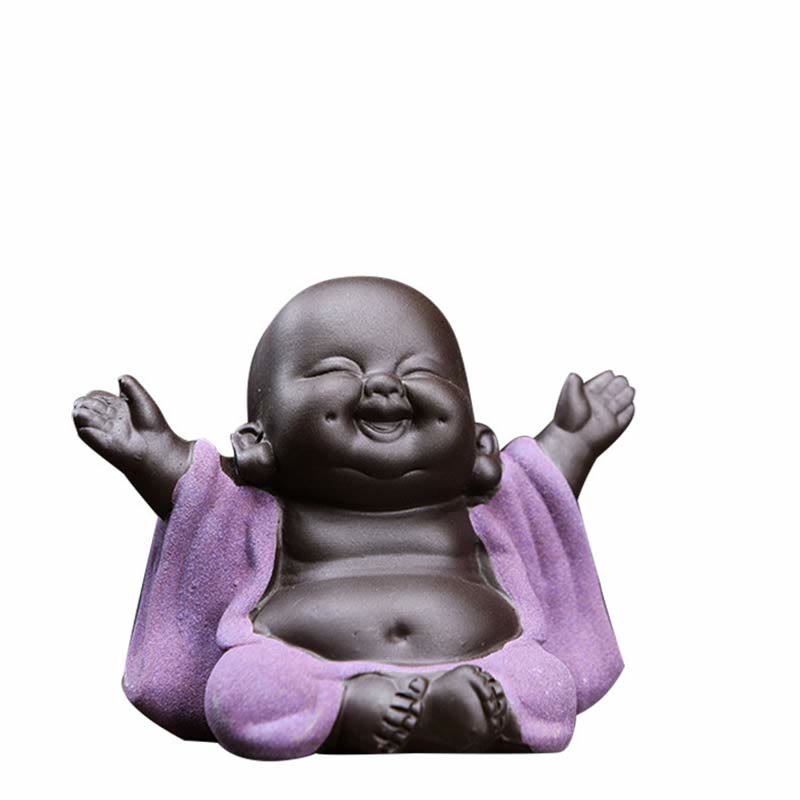 Purple Clay Laughing Buddha Statue | Luck & Wealth Decor