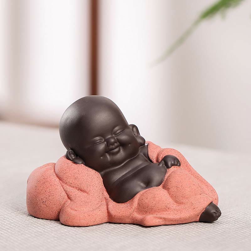 Purple Clay Laughing Buddha Statue | Luck & Wealth Decor