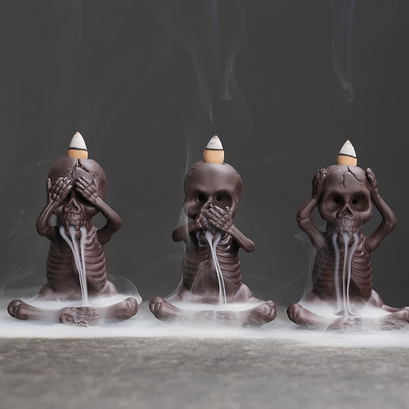 Purple Clay Little Skull Backflow Incense Burner for Peace