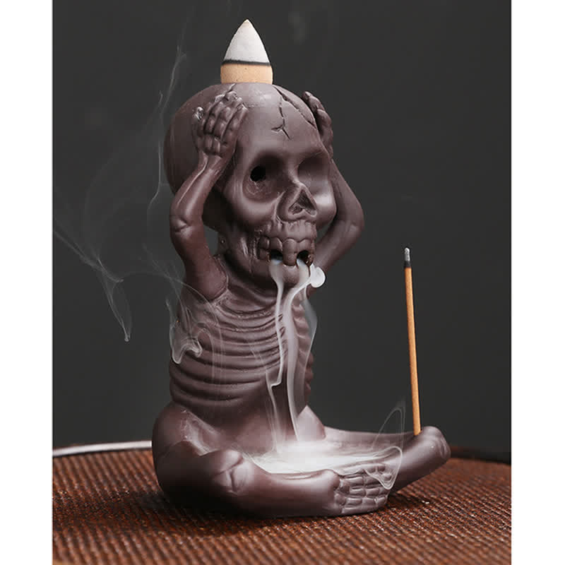 Purple Clay Little Skull Backflow Incense Burner for Peace