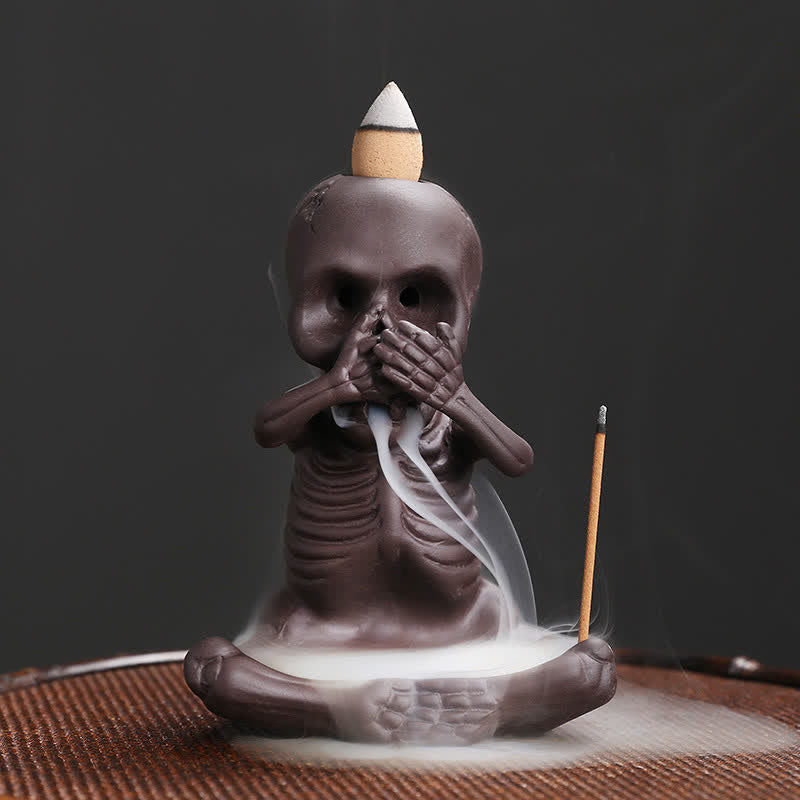 Purple Clay Little Skull Backflow Incense Burner for Peace