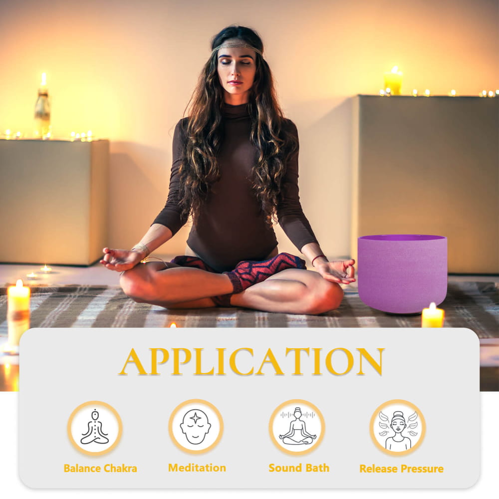 Meditation app interface features for chakras, sound bath, and wellness with singing bowl